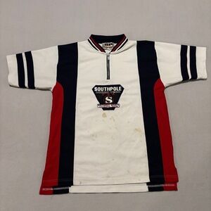 Southpole‎ Sport Gear Jersey Medium White 1/4 Quarter Zip Stained Short Sleeves
